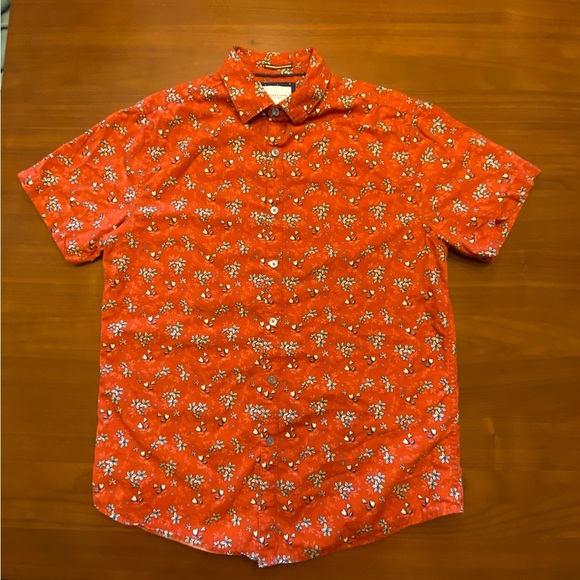 Denim & Flower Ricky Singh Orange Floral men’s button down short sleeve - Picture 1 of 3